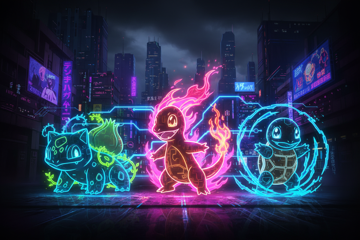Kanto Starters Neon Wallpaper